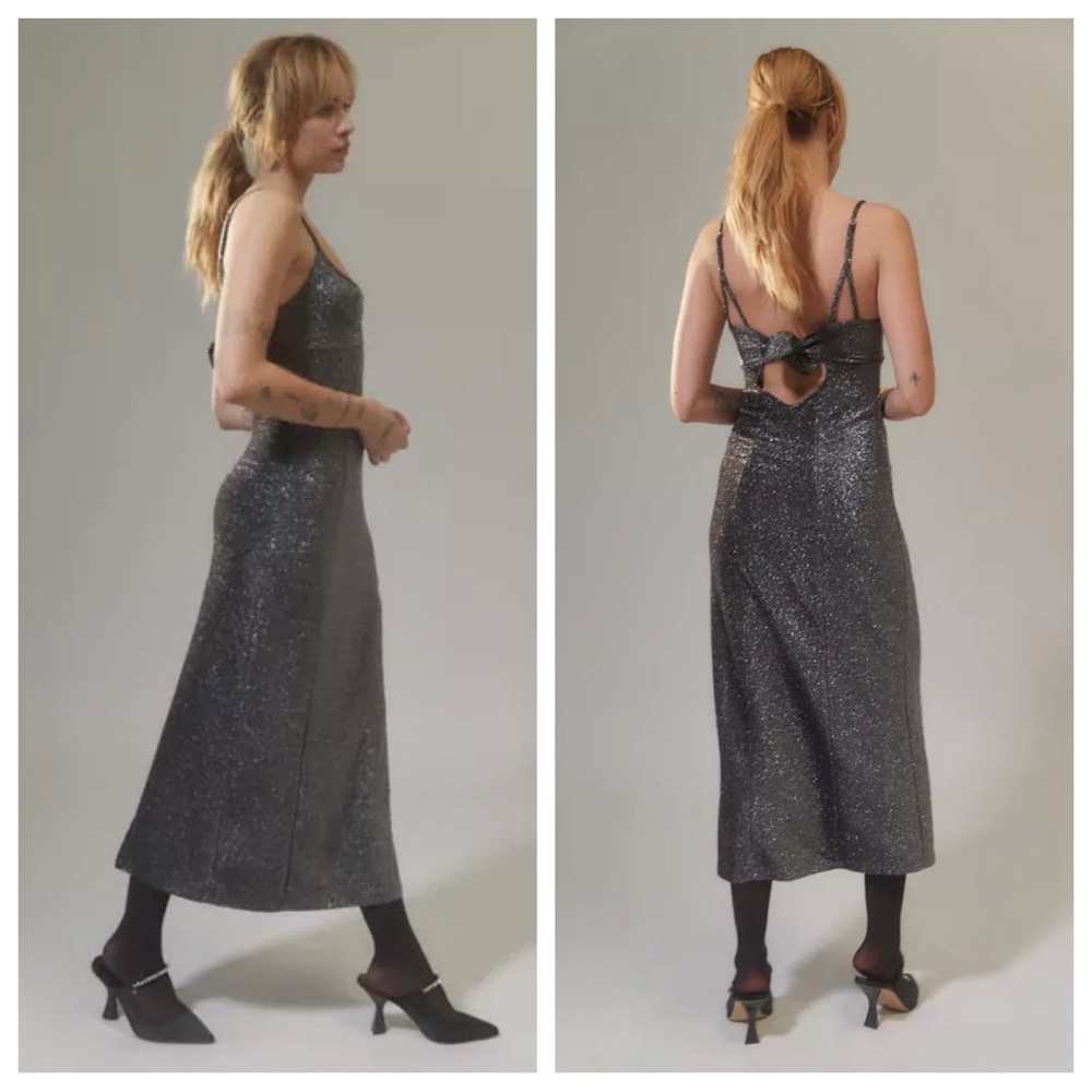 NWT UO Urban Outfitters Arna Sparkle Cut Out Midi Dress Black Noir Small